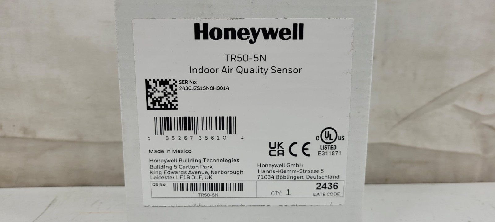 Honeywell TR50-5N TR50 Indoor Air Quality Sensor Temperature Humidity CO2 Pm2.5