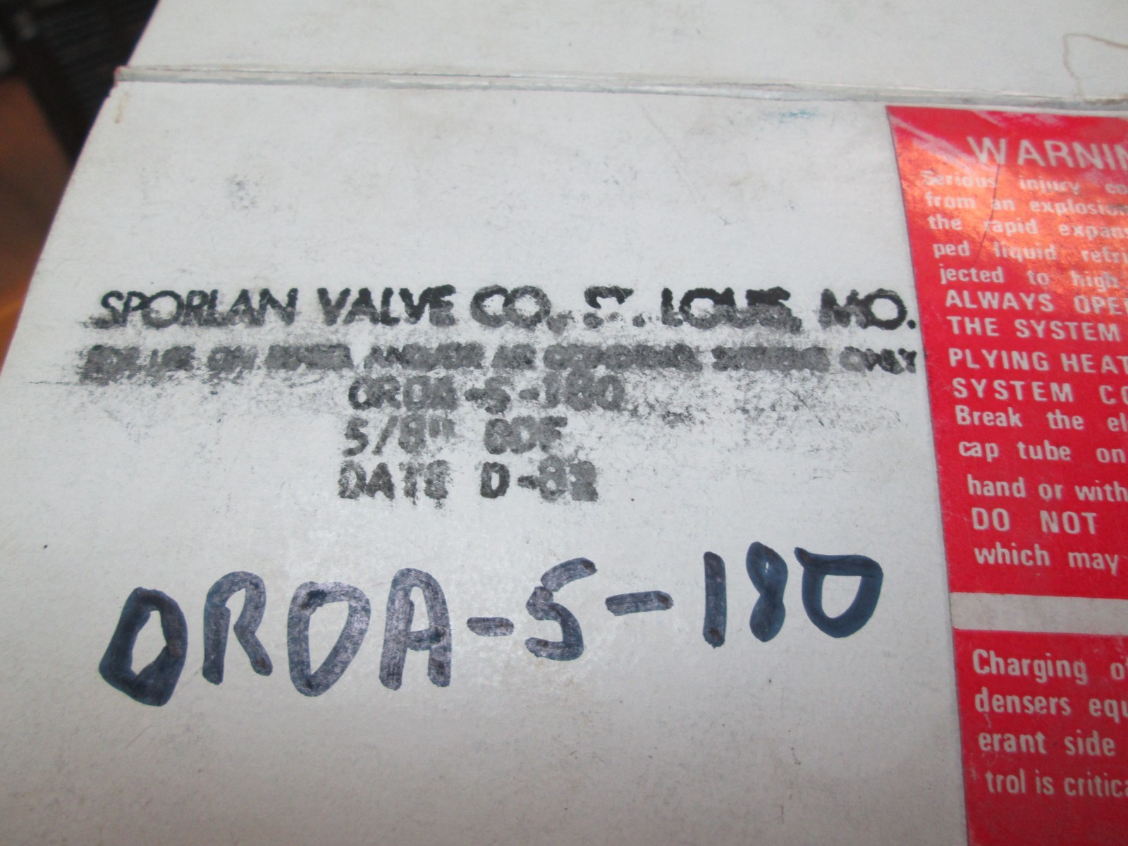 NOS Sporlan OROA-5-180 Thermostatic Expansion Valve 5/8 ODF