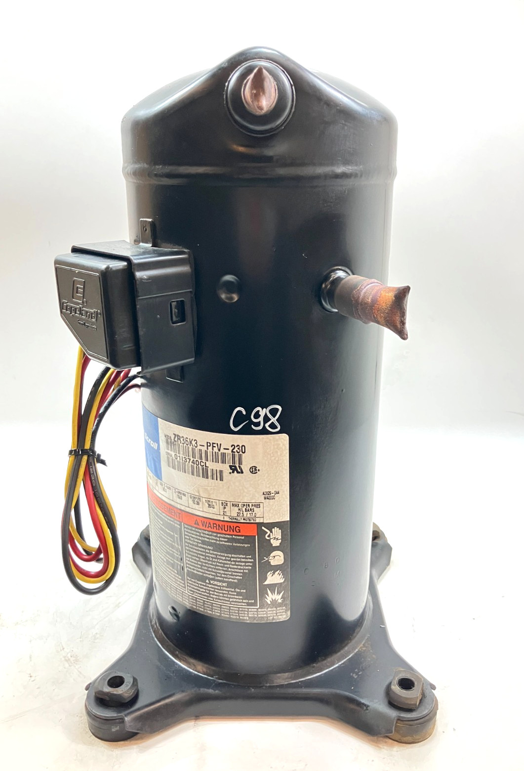 Copeland 3 Ton Scroll Compressor ZR36K3-PFV-230 1 PH 230 V R-22 used #C98