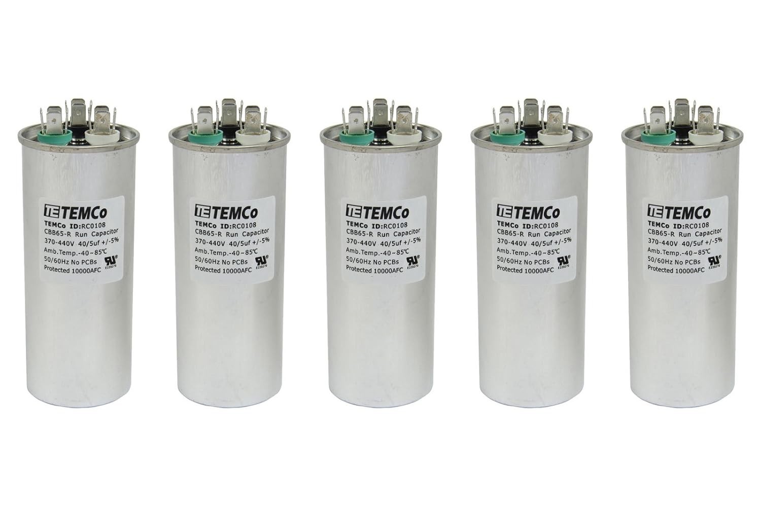 TEMCo 40+5 uF Dual Run Capacitor 5 Pack 440V