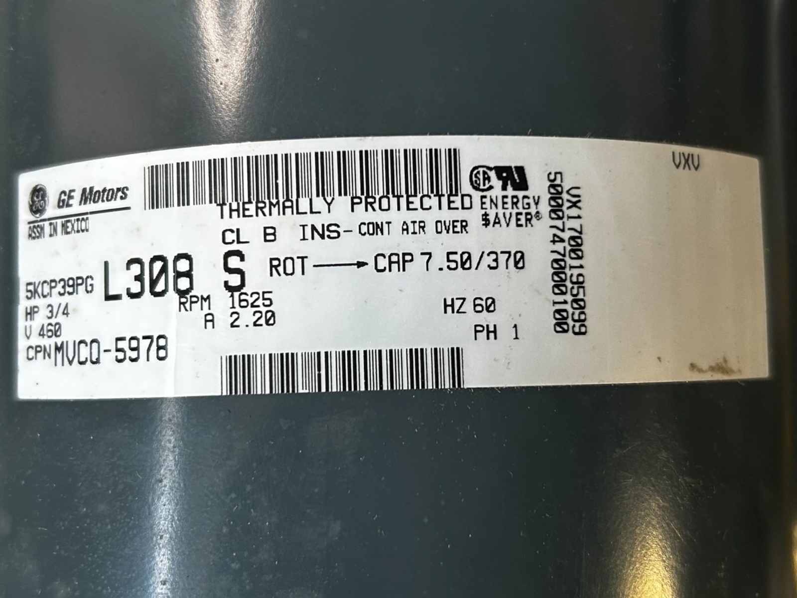 GE MOTORS, 5KCP39PGL308S, MCQUAY, MVCQ5978, 3/4HP, MOTOR – NEW IN BOX