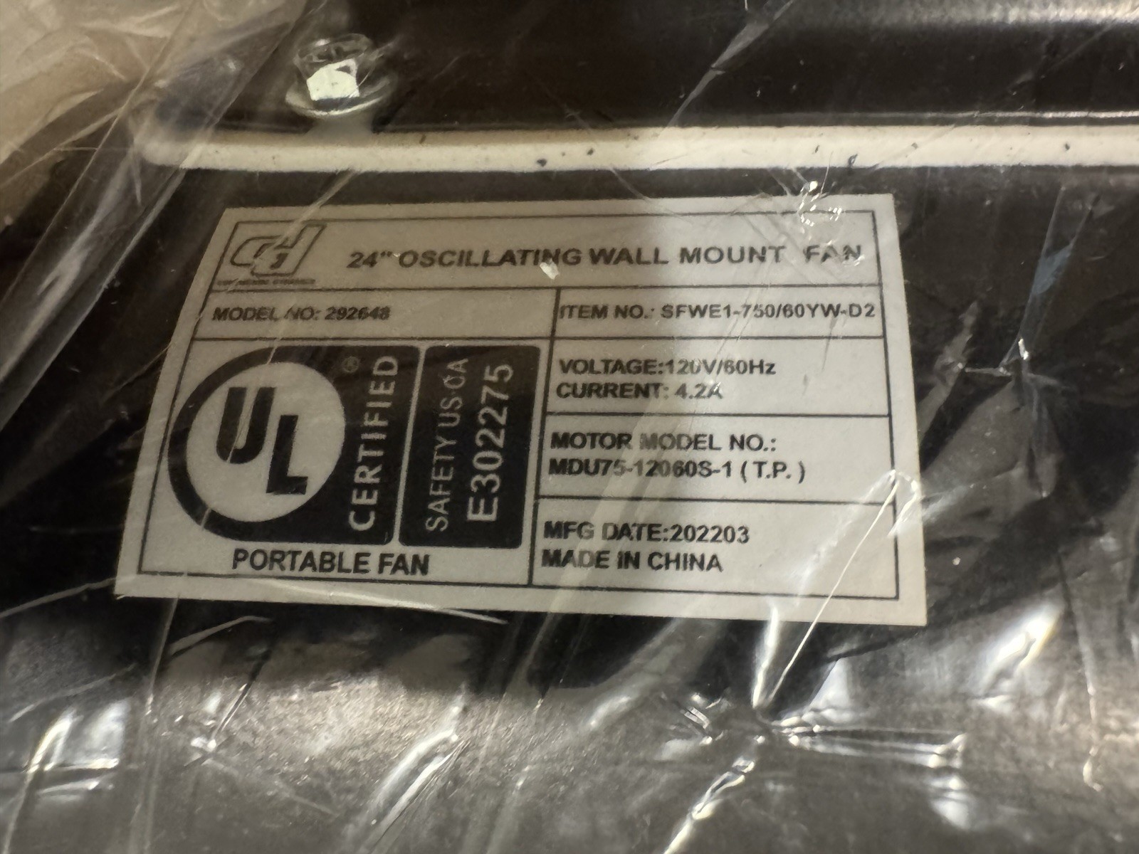 24” Oscillating Fan Motor SFWE1-750/60YW-D2 NEW IN BOX! SHIPS FREE!