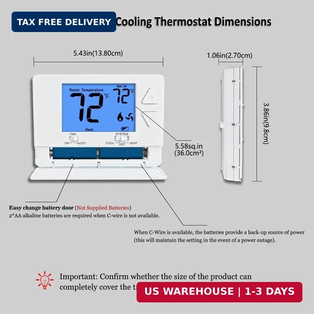 NonProgrammable Thermostat for House, Digital Energy-Saving Thermostat,Single-St