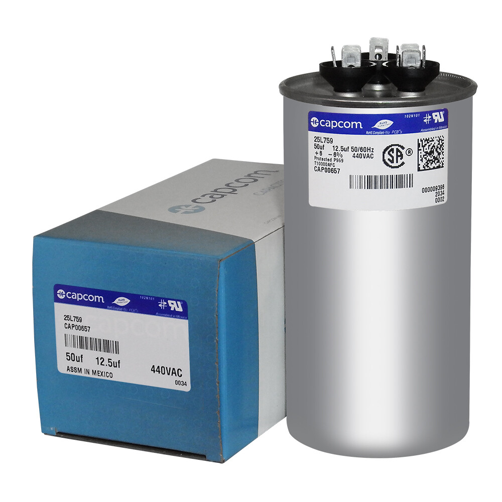 OEM Capcom Capacitor 50/12.5 uf MFD 440 volt Replaces Trane GE CPT657 CPT00657