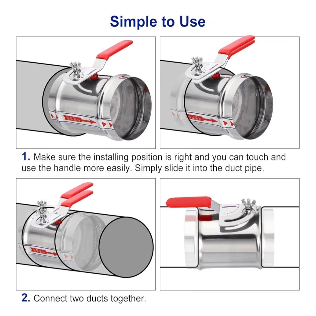 Manual 8″ HVAC Damper Stainless Steel Aluminum Round Airflow Adjustment Sleeve
