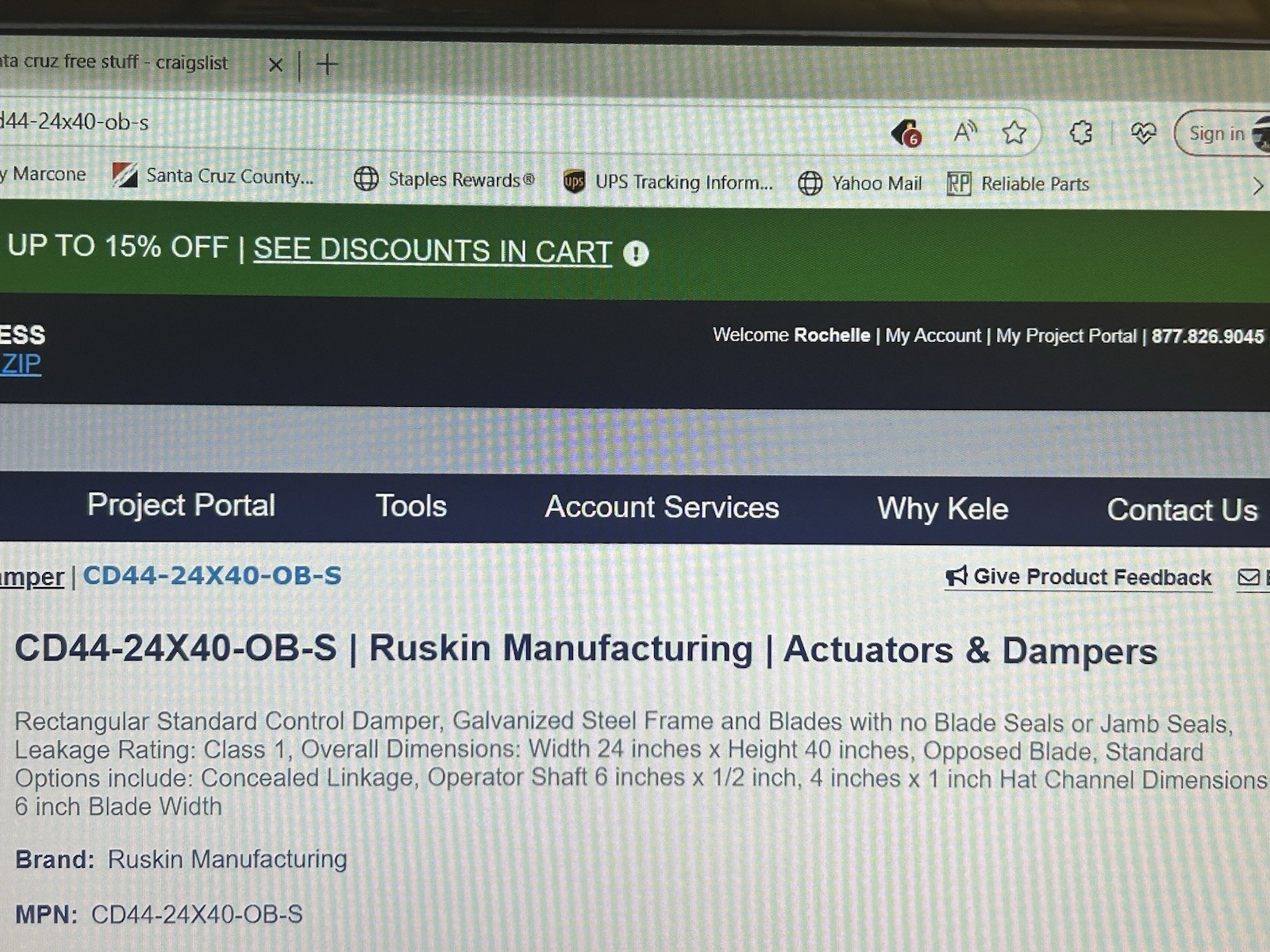 Ruskin Damper CD44-24×24-OB-S