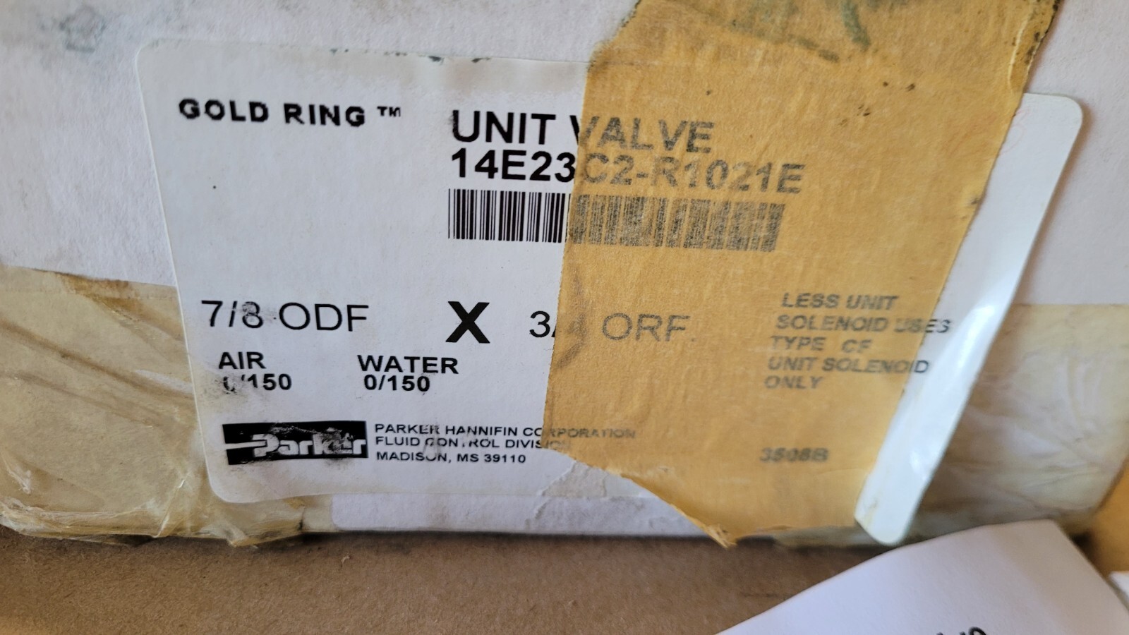 Parker 14E23C2-R1021E Gold Ring Solenoid Valve 7/8 ODF 3/4 ORIF
