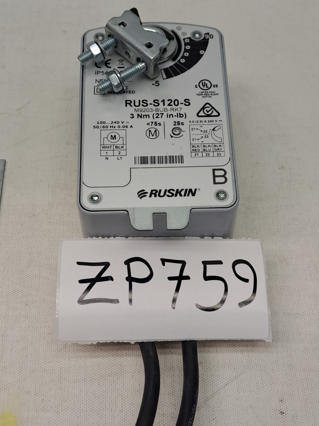 Ruskin RUS-S120-S electric on/off spring return actuator NEW, no box