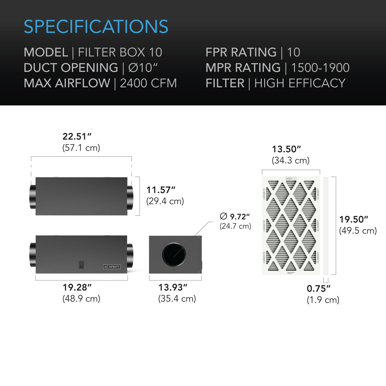 Ac Infinity Inline Filter 10 High Efficacy Filter Whole House Hvac Filtration