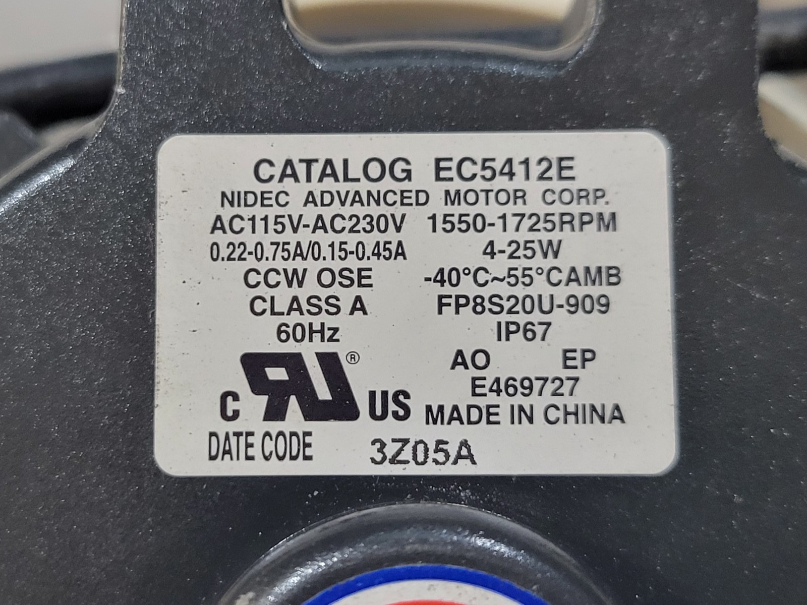 US MOTORS EC5412E Rescue ECM Refrigeration Motor 4-25W 115-230V 1550-1725 RPM
