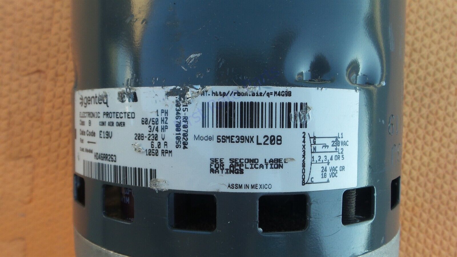 Carrier HD46AR253 Blower Motor HD46AR284 Genteq 5SME39NXL208 5SCA39KLP8014 3/4HP