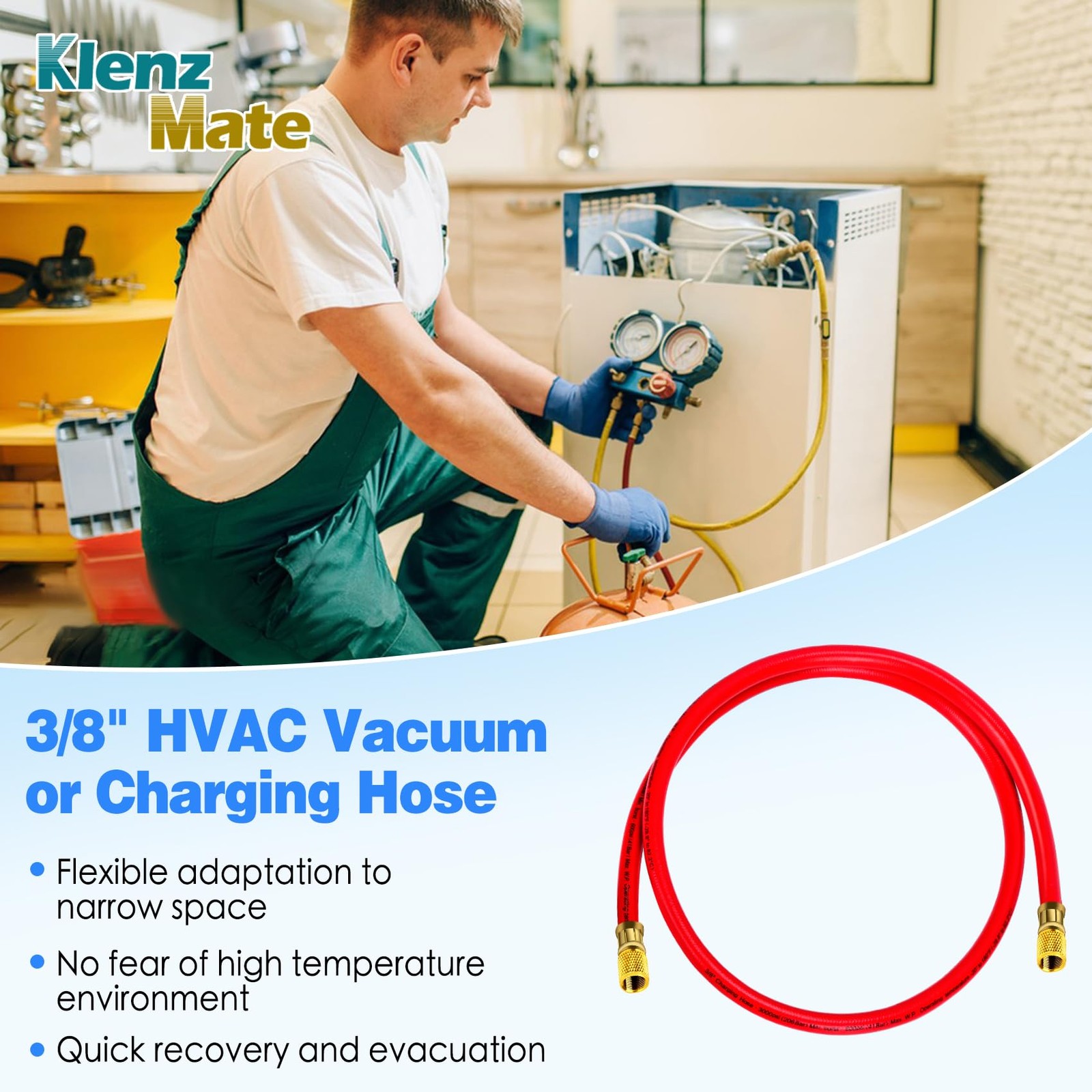 2026 Upgraded 3/8″ HVAC Vacuum Hose, 72″ Refrigerant Charging Red 6Ft
