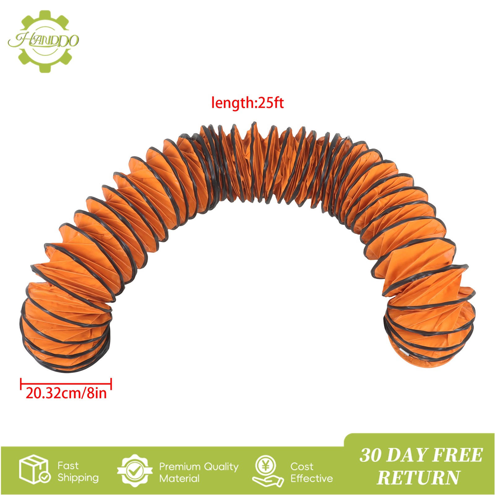 25ft PVC Flexible Duct Hosing with S Hook & Steel Support for 8″ Utility Blower