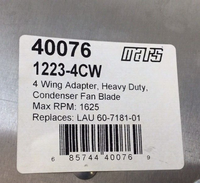 Mars 40076 Condenser Fan Blade 4 Wing Adapter Heavy Duty 1223-4CW 1625 Max RPM