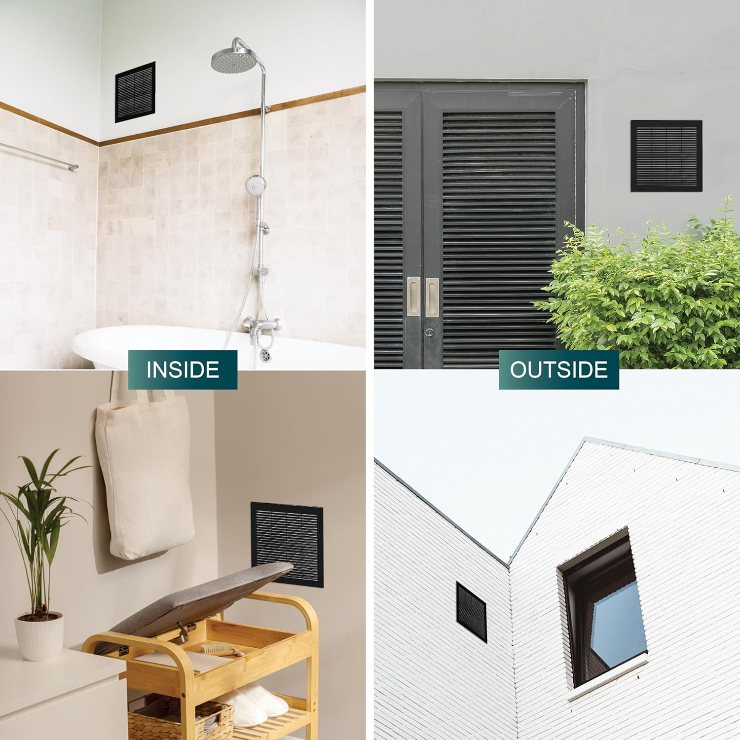 / 10” X 10” Inch Opening Measurement / Black Square Vent External Grille with