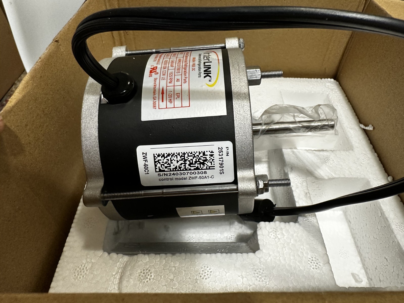 HVAC Refrigeration motor 25317901S (Heat craft), 1/15HP, 208-230V, 50/60Hz