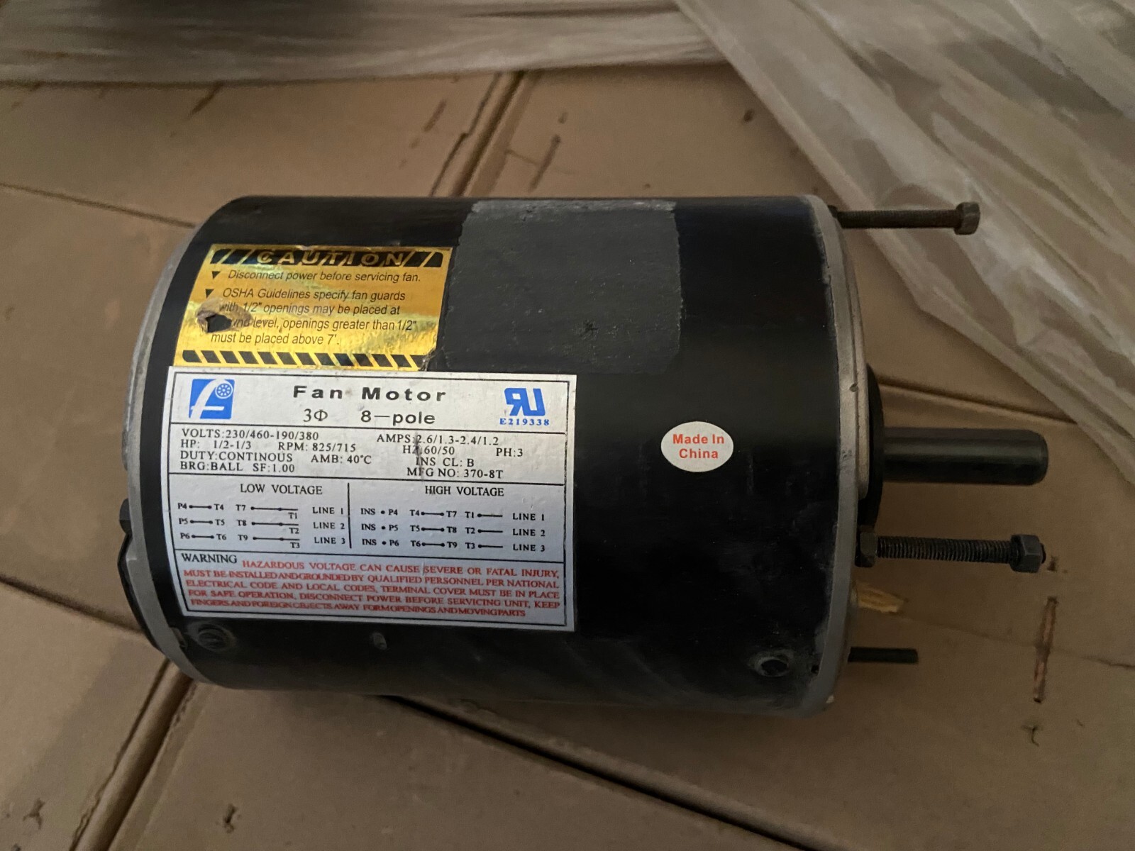 FAN MOTOR 3 Phase 1/2 HP 2.6 amps 825 rpm 230/460 #370-8T “Free Ship”
