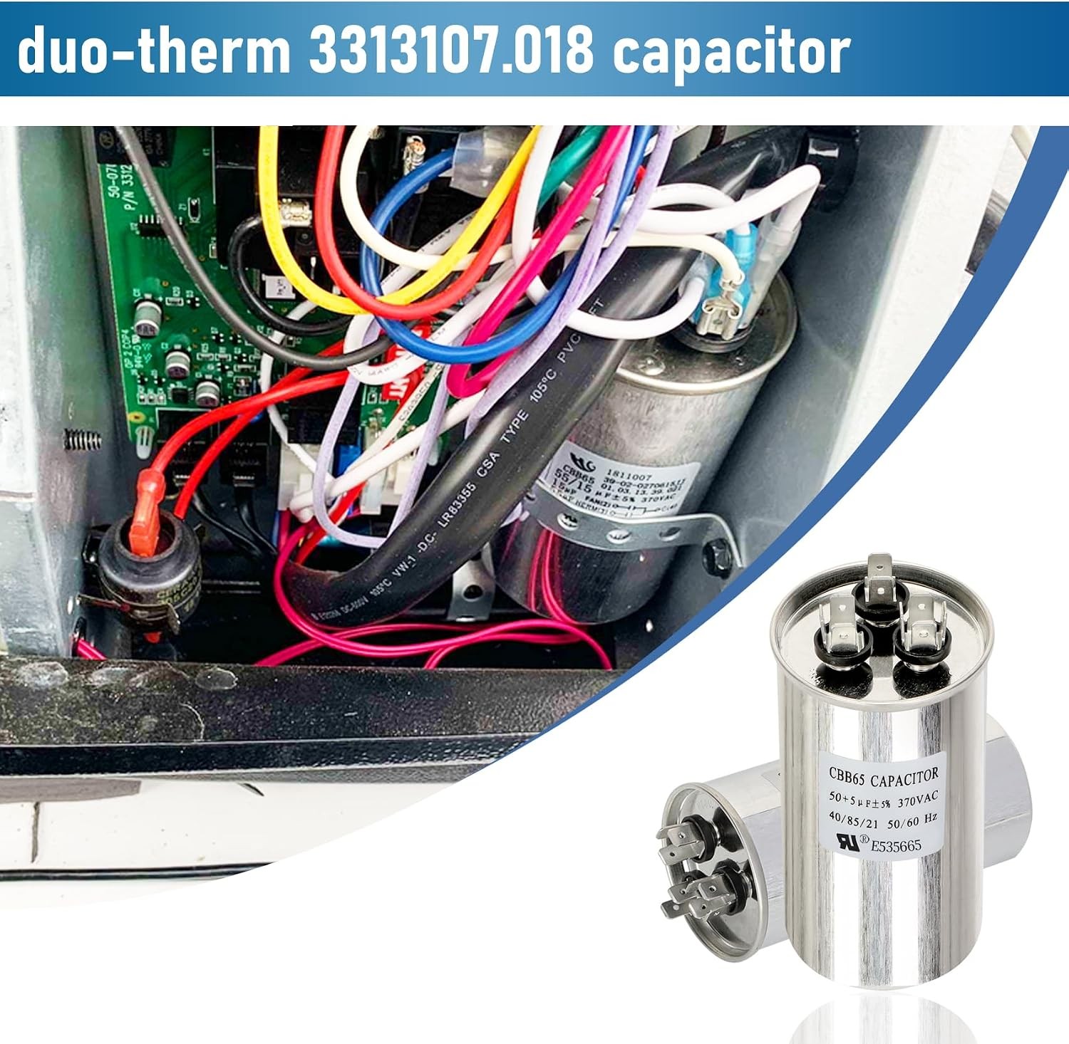 3313107.018 Capacitor Compatible with dometic RV Air Conditioner, 50+5uf+5%, 370