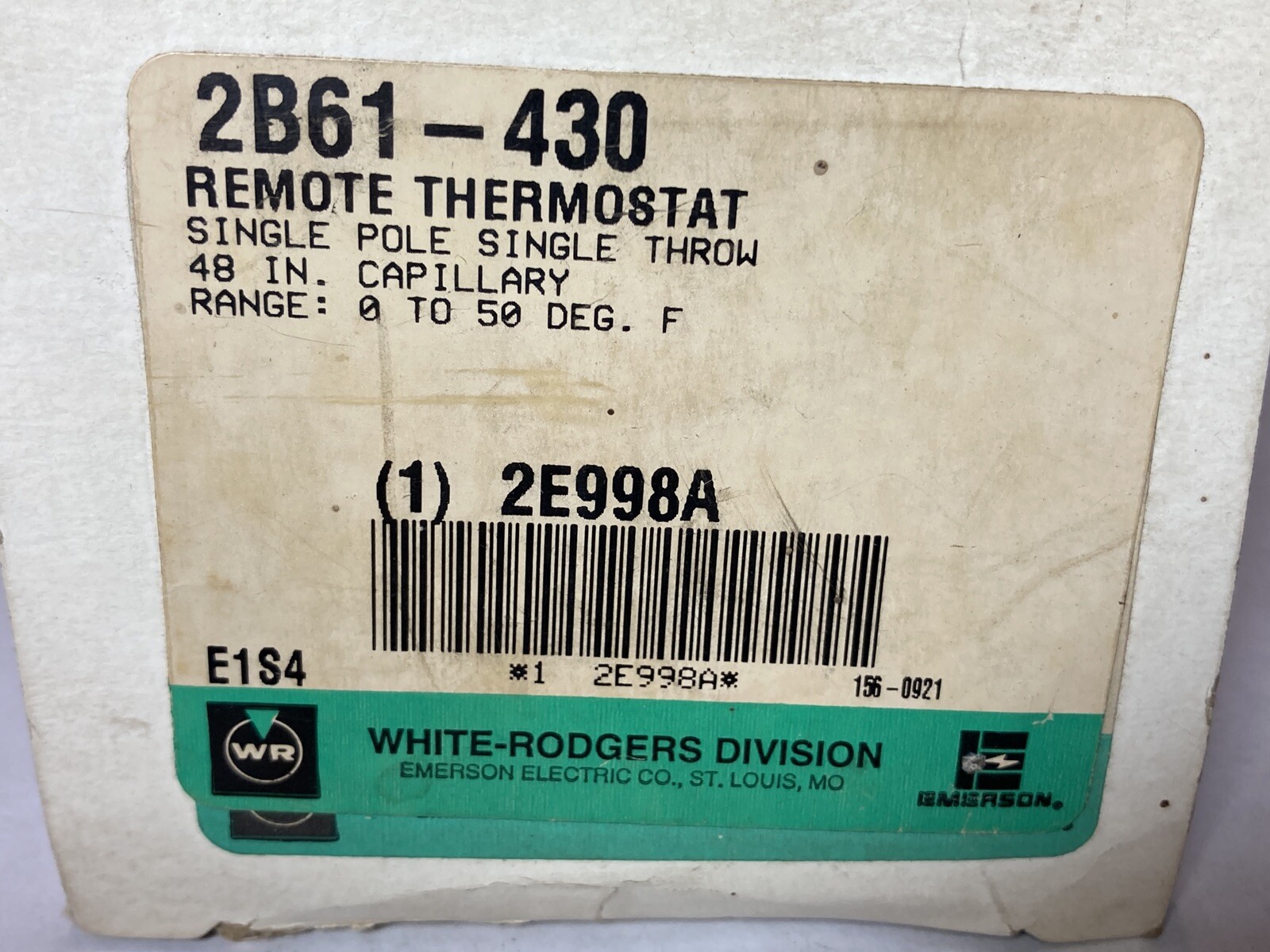 WHITE RODGERS 2B61-430 COMMERCIAL REMOTE THERMOSTAT- 0-50 DEG. F- 40″ CAPILLARY