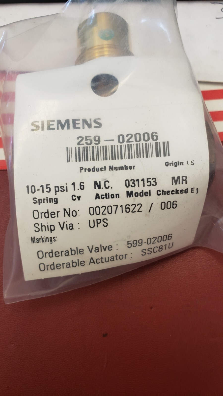 NEW Siemens 599-02006 | 259-02006 | 1/2″ NPT Brass Control Valve ( B2-4D)