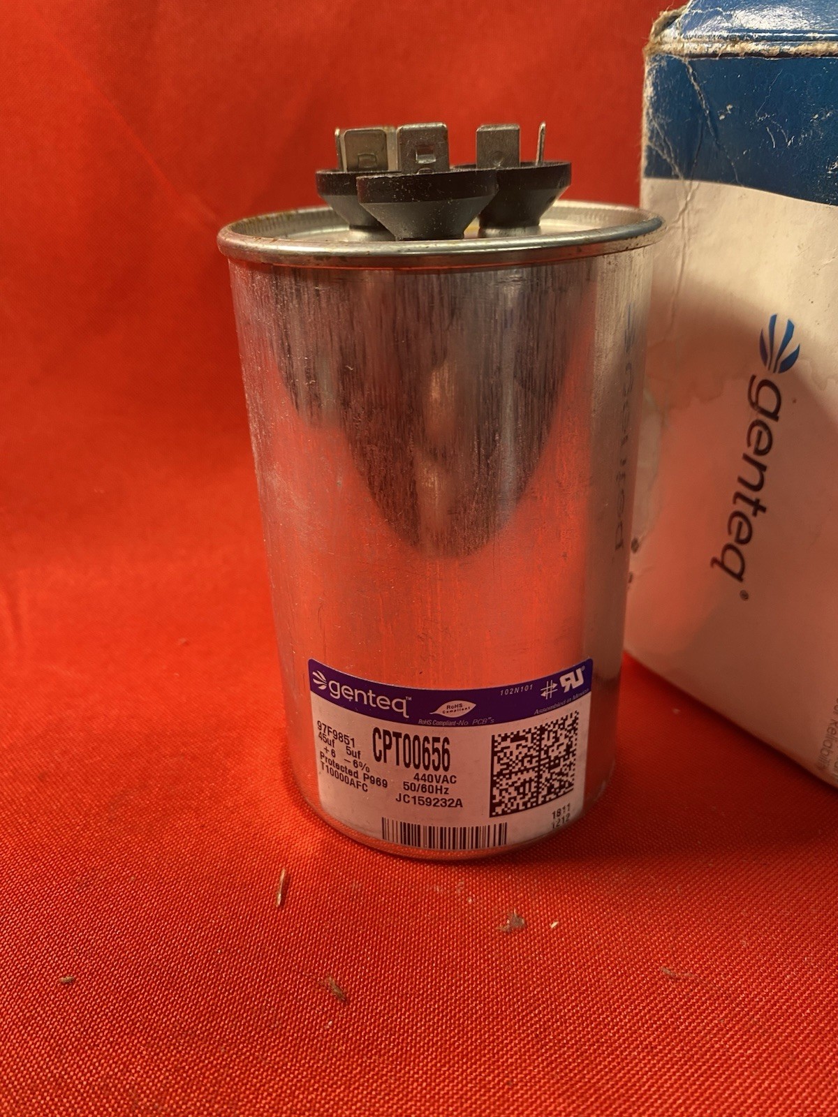 Trane Dual Capacitor 45/5 uf MFD 440 VAC replaces GE Genteq CPT-0656 CPT00656