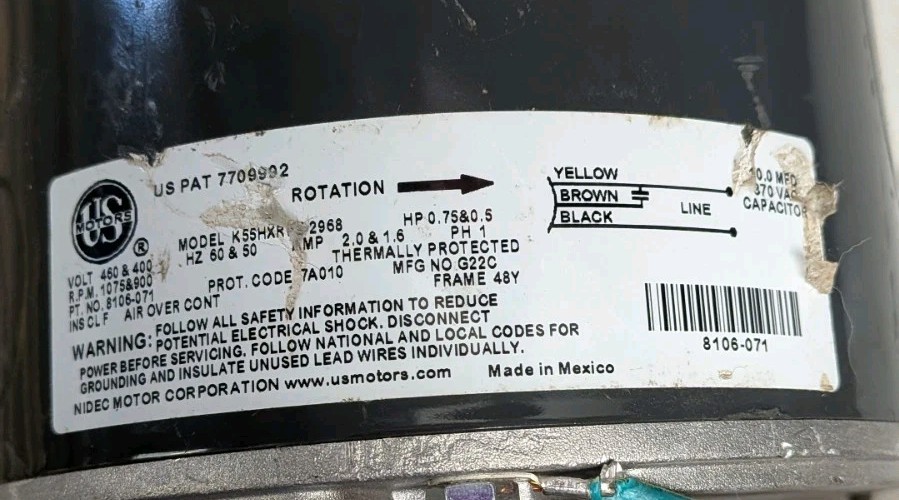 US Motors K55HXRPE-2968 Fan Motor- 400-460V