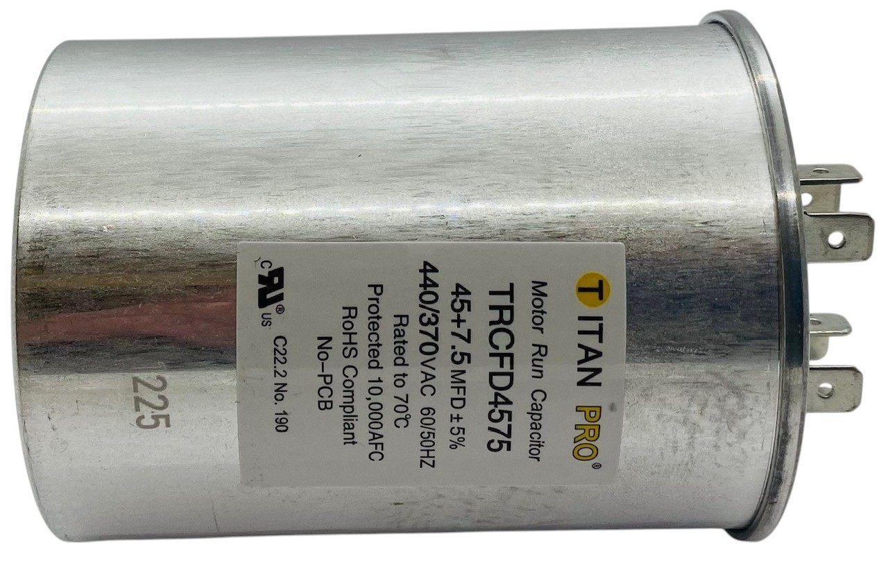 Titan Pro® Motor Run Capacitor | Round | 45 + 7.5 MFD | 370/440 Volt | TRCFD4575