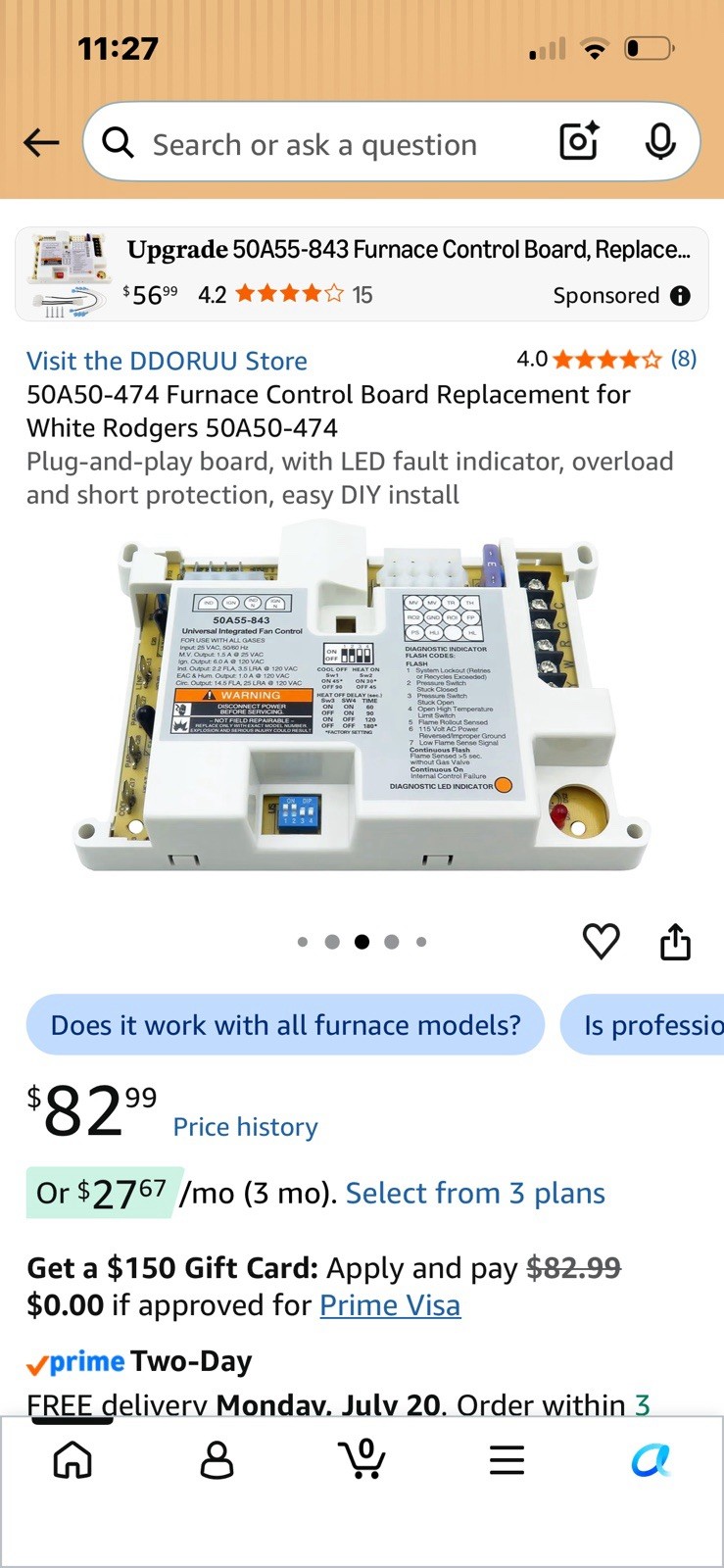 50A50-474 Furnace Control Board Replacement for White Rodgers 50A50-474