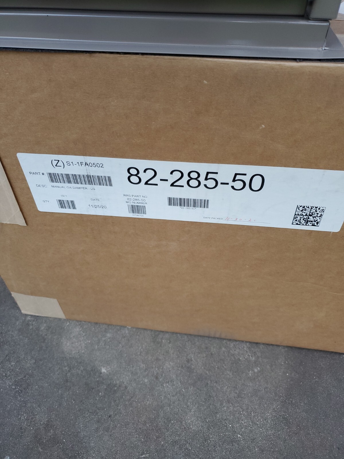 Large Manual York OA Damper 82-285-50 NIB S1-1FA0502 outside air 0-35%