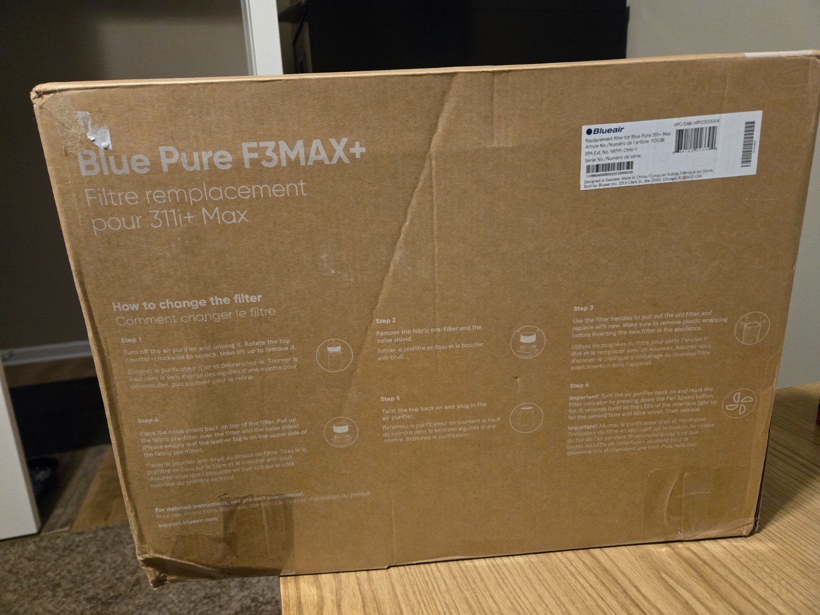 Genuine Blueair Blue Pure F3MAX Replacement Filter for 311i+ Max – New