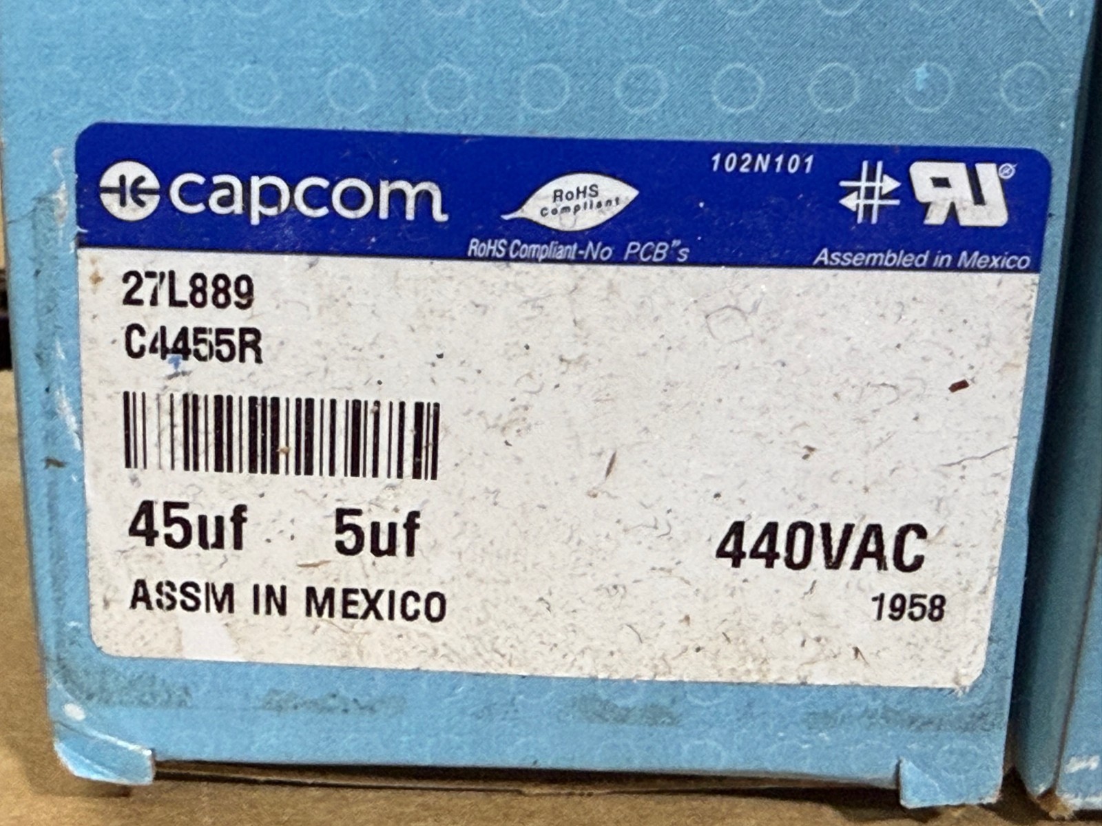 (6 PACK) Capcom Round Run Capacitor 27L889 45 + 5 uf MFD 440 Volt VAC
