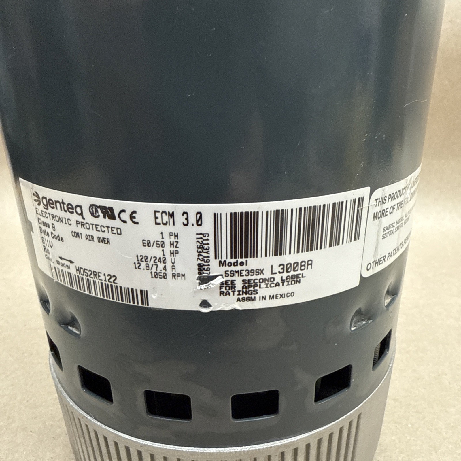 Genteq ECM 3.0 HD52RE122 Blower Motor 5SME39SXL3008A. GC07 1HP