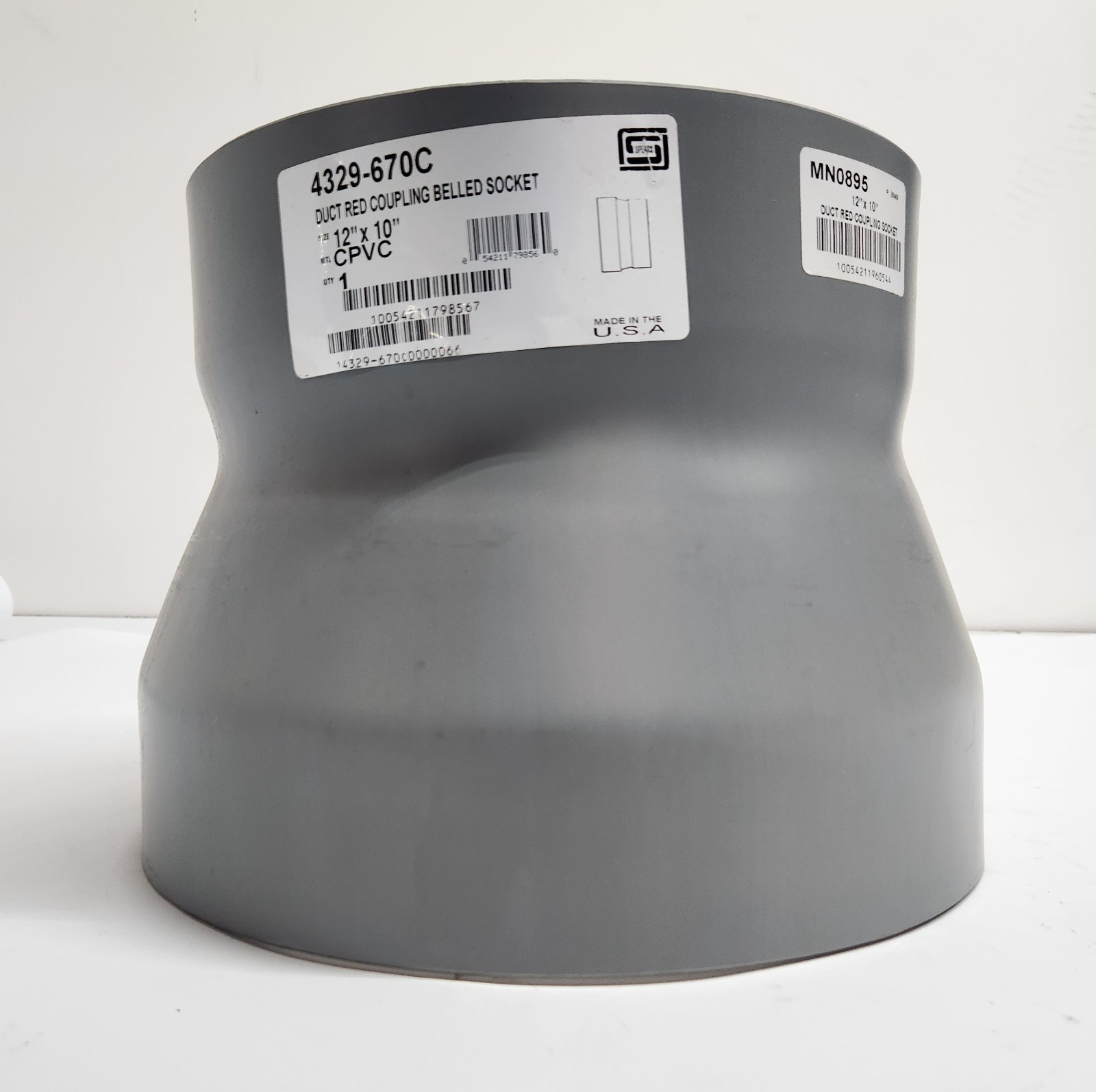 Spears 4329-670C 12″x10″ CPVC Exhaust Duct Reducer Coupling Belled Socket