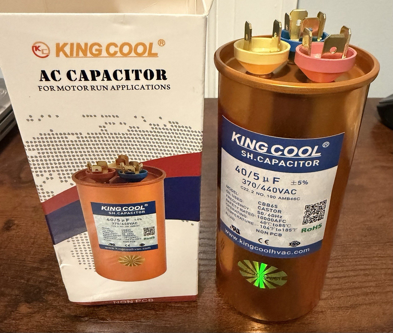 2 Pack King Cool Dual Run HVAC Capacitor 40+5uF/370-440V – 40/5 MFD uF +-5% New