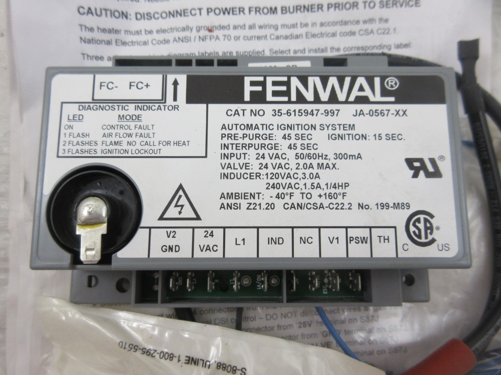 FENWALL 35-615947-997 SCHWANK INFRASAVE JA-0567-RK TUBE HEATER IGNITION MODULE