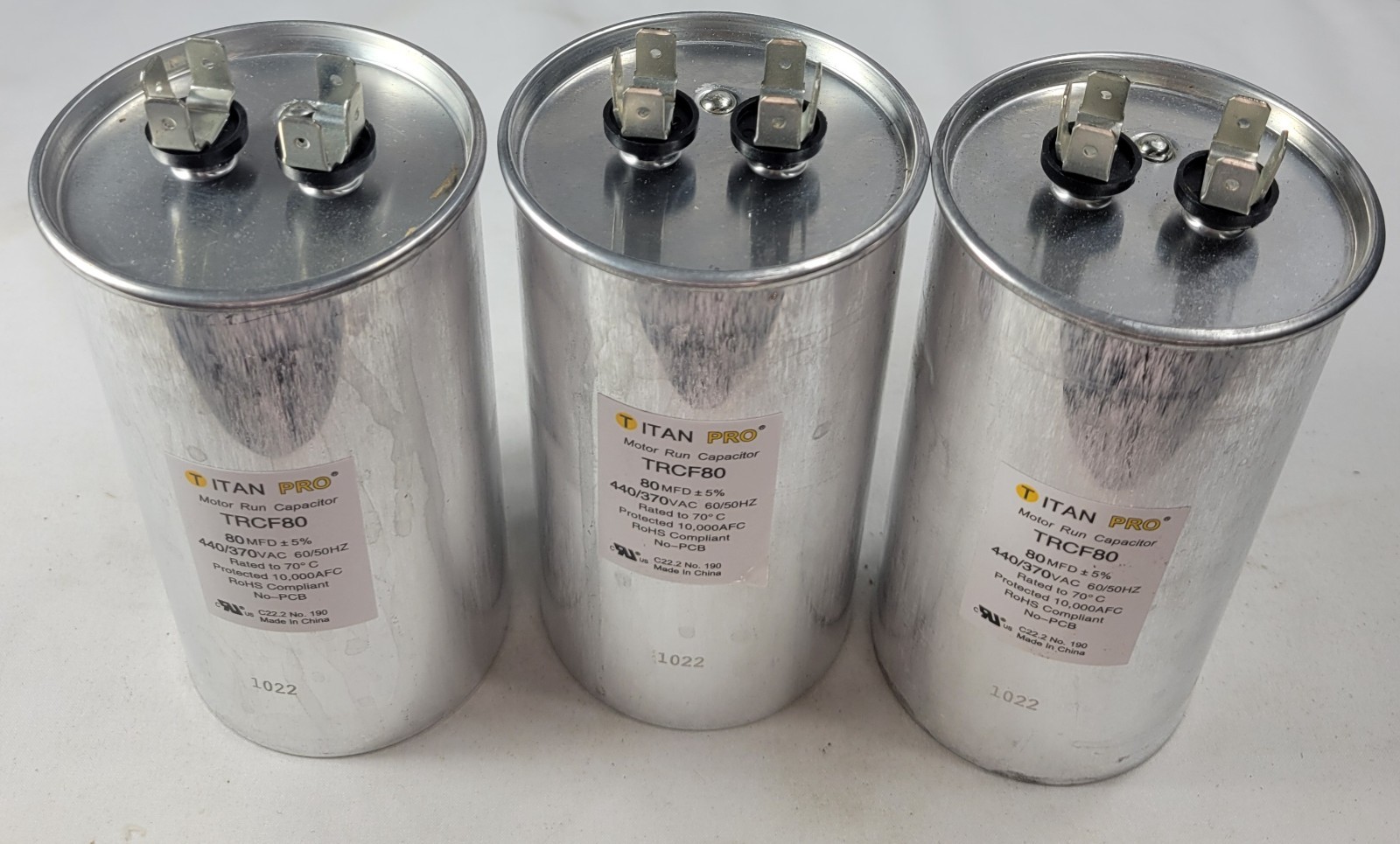 Titan Pro, TRCF80, Round Motor Run Capacitor, 80MFD 440-370 Volts (NEW) (3 Pack)