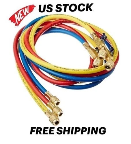 Yellow Jacket 29986 Plus II 1/4″ Hose with Compact Ball Valve, 72″ (Pack of 3)