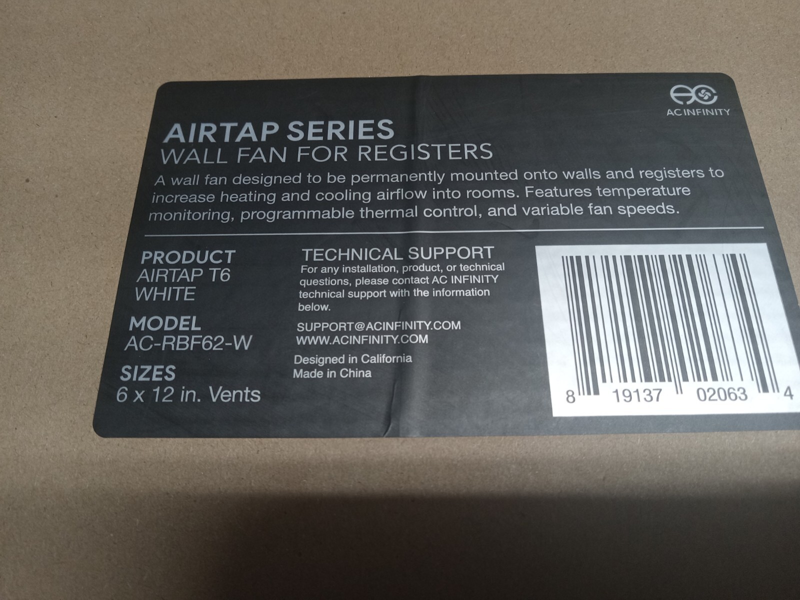 AC Infinity AIRTAP T6 Booster Fan for Registers 6″×12″ Heat & Cool (AC-RBF62-W)