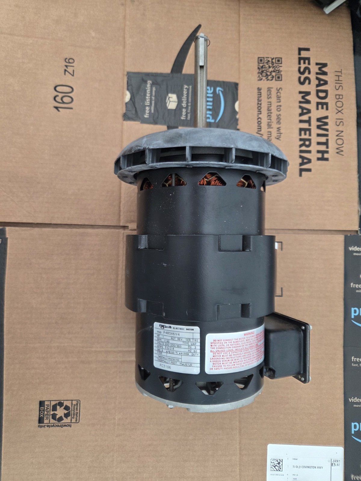 A.O. Smith Condenser Fan Motor, P48SX6V4, 3 Phase , 1hp, NEW/UNUSED