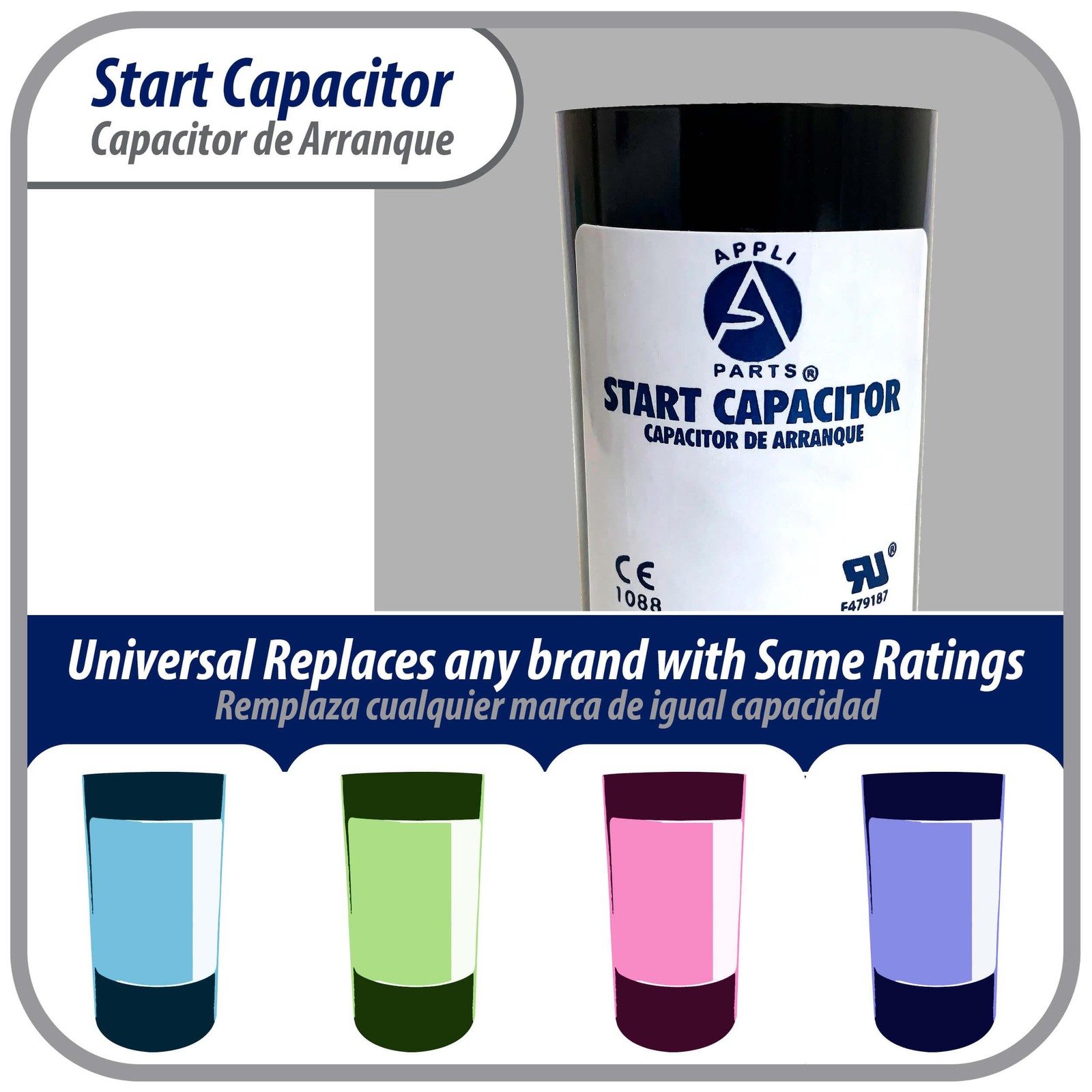Appli Parts motor start capacitor 270-324 Mfd (microfarads) uF 330 VAC universal