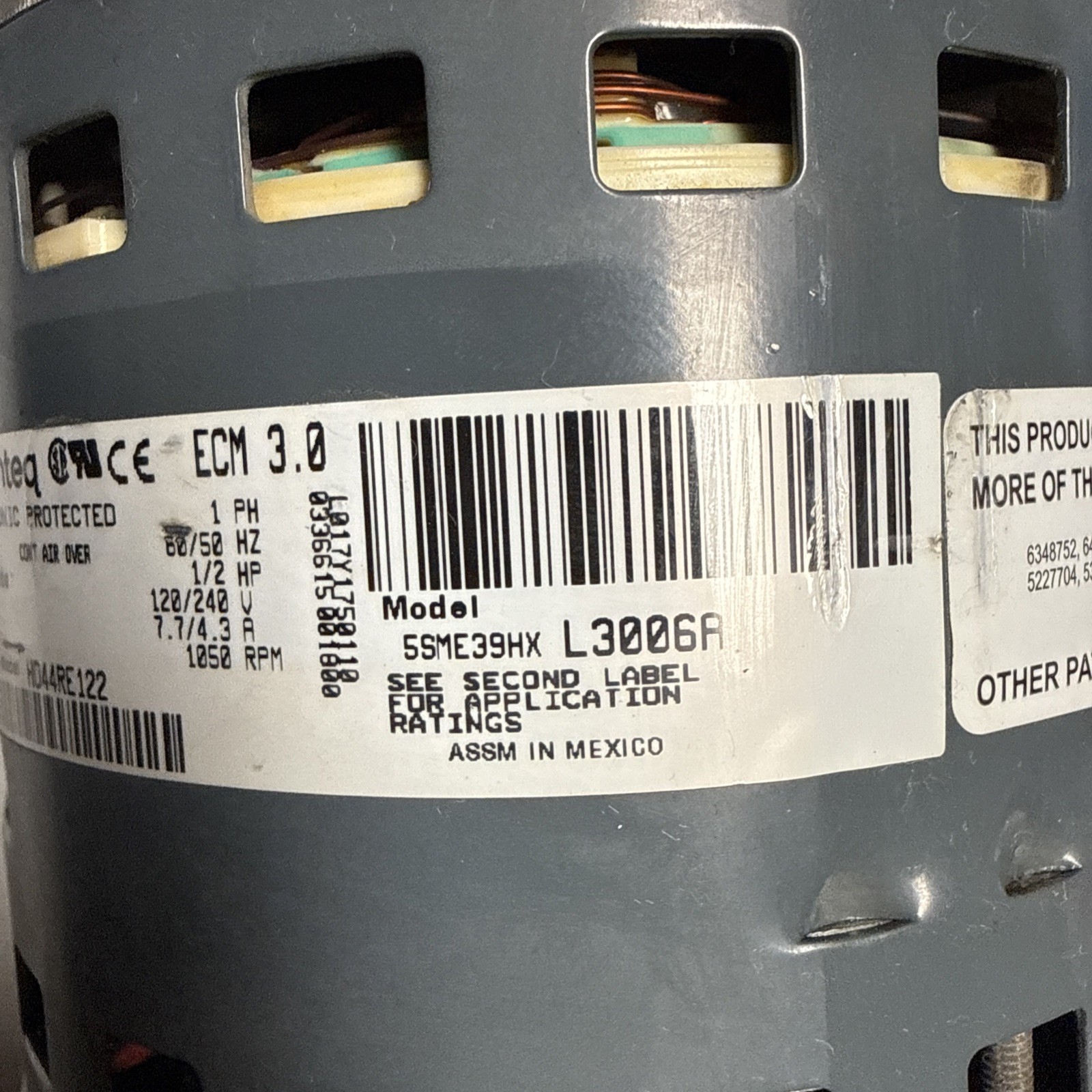 GE Genteq ECM 1/2 HP Blower Motor 5SME39HXL3006A for HD44RE122, HK44EA123