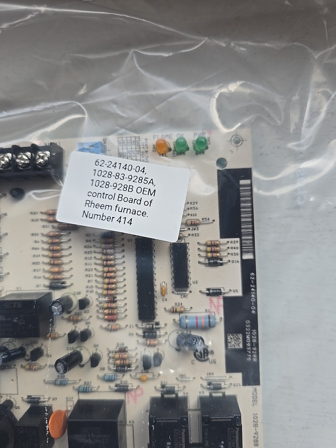 62-24140-04, 1028-83-9285A, 1028-928B OEM Control Board Rheem Furnace. Num#414