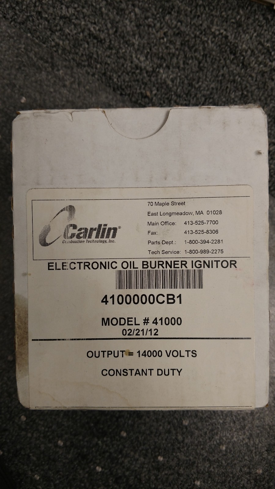 Carlin 41000 Constant Duty Electric Ignitor Branded for Cleaver Brooks 832-2451