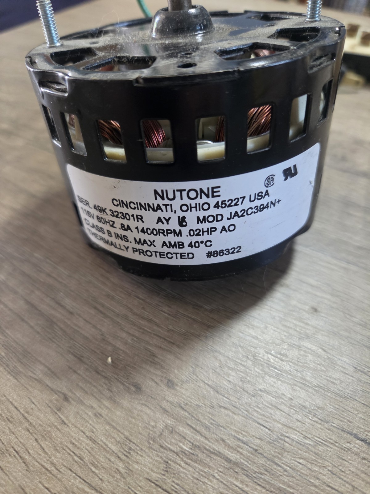 NUTONE JA2C394N+ Blower Motor 115V 1400 RPM .02HP 60Hz used See Pics