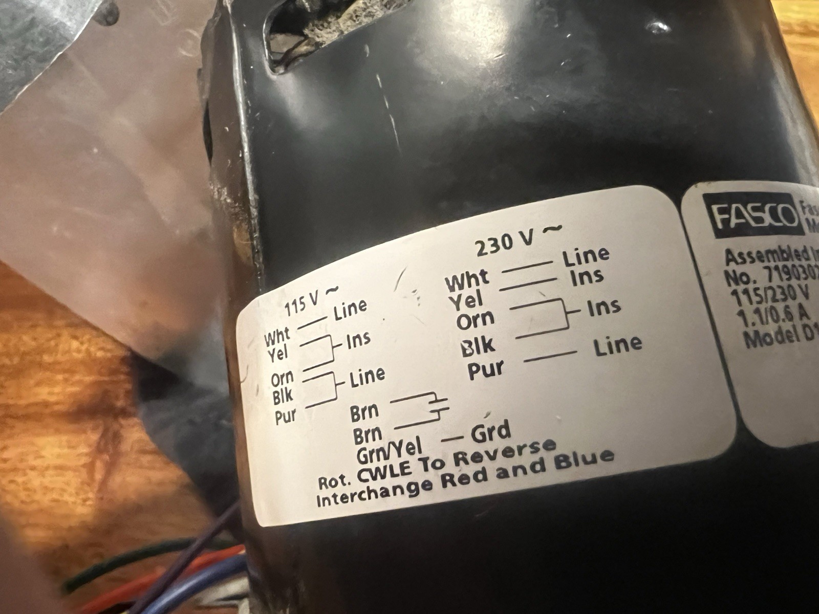 D1127 Fasco Refrigeration Fan Motor 1/12 HP, 115/230V, 1550RPM No. 17903026