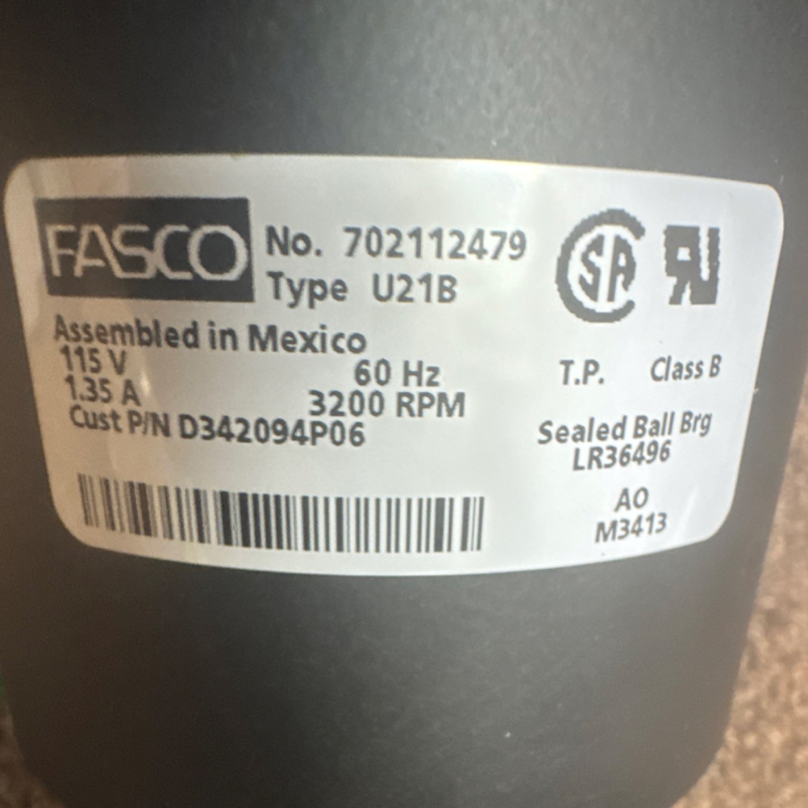 ServiceFirst, Fasco Blower Combustion w/Motor BLW01138 115V 1.35A 1 Phase