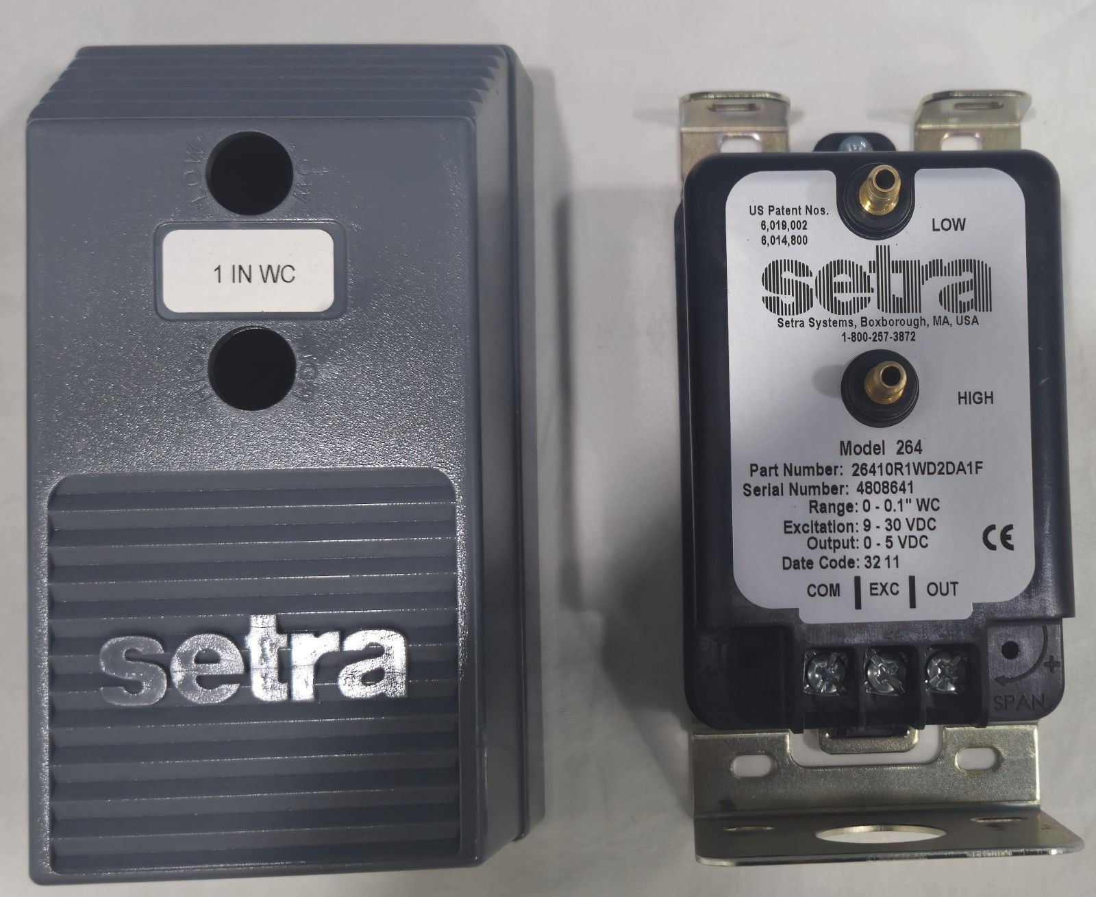 Setra Model 264 Differential Pressure Transducer 26410R1WD2DA1F RANGE:0-0.1″ WC