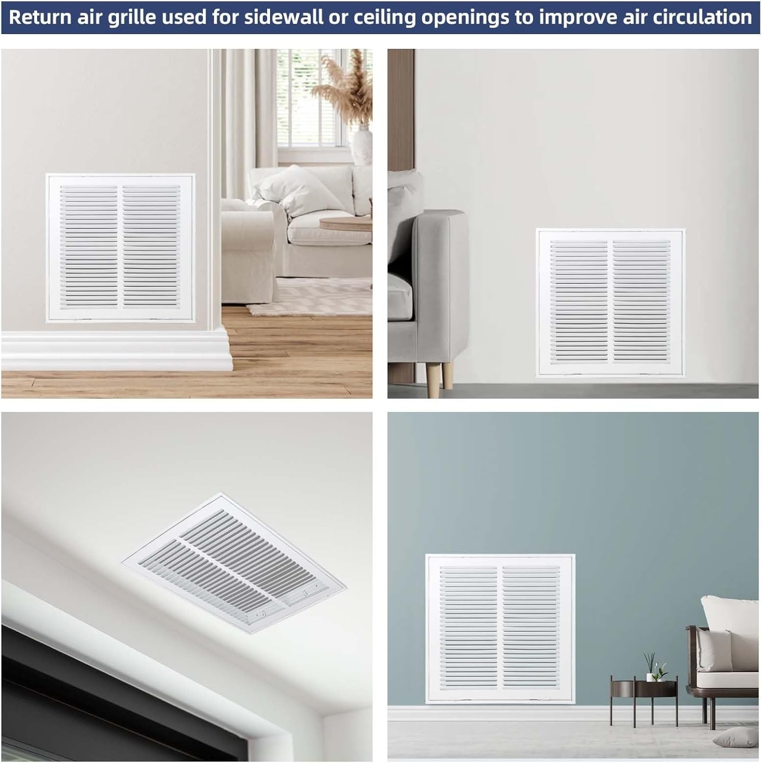 16 x 16 Inch Steel Return Air Vent Cover, Duct Opening 16 x 16”, holds 1″ filter