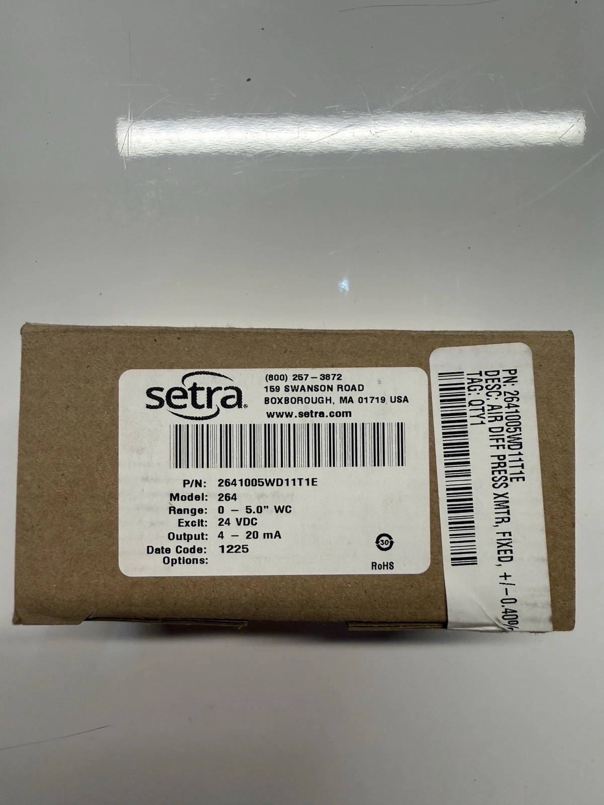 Setra 2641005WD11T1E Model 264 Diff Transducer 0-5.0″ WC NEW Cal Cert 2025
