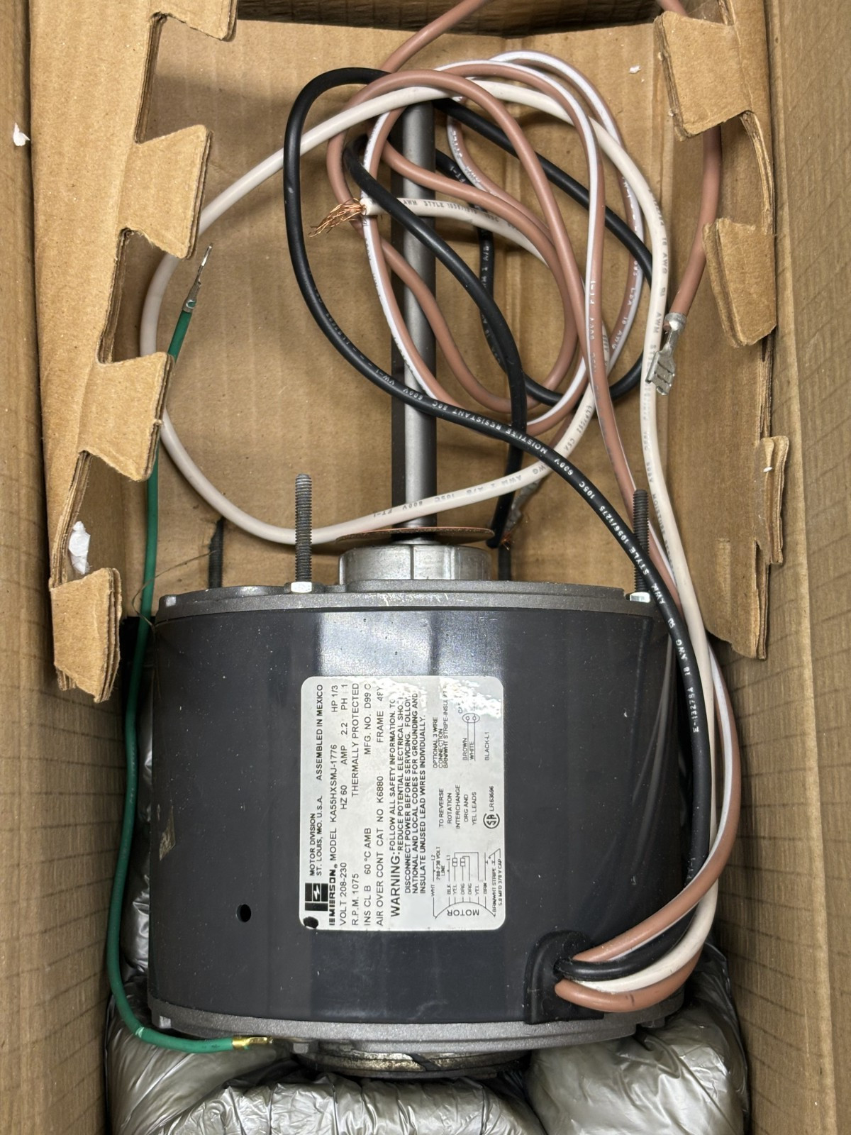 NEW Emerson 6880 PSC Condenser Fan Motor, KA55HXSMJ-1776, 1/3 Hp, 1075 Rpm, (26)